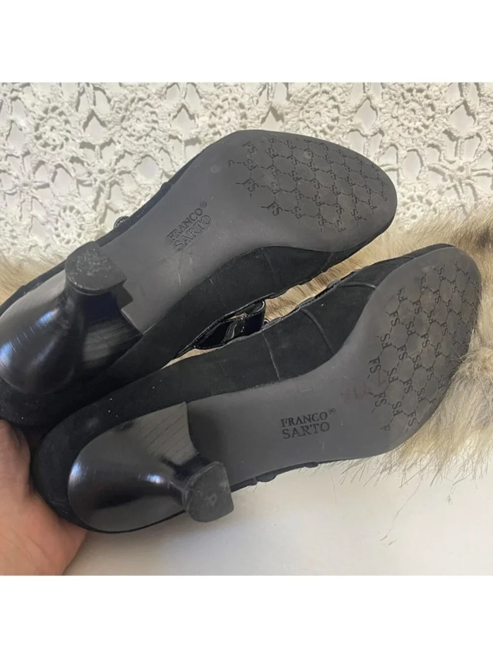 Franco Sarto black Mary Jane suede leather heels with buckle